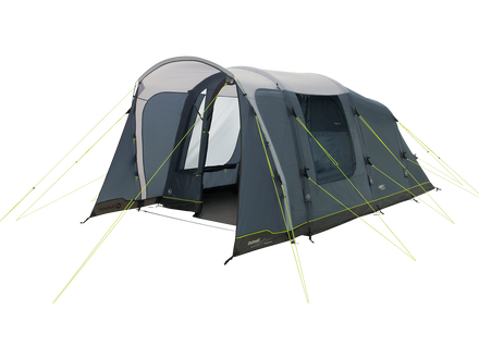 Camping tent with gray and green design on a white background