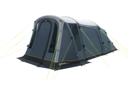Camping tent with an attached air lounge on a white background