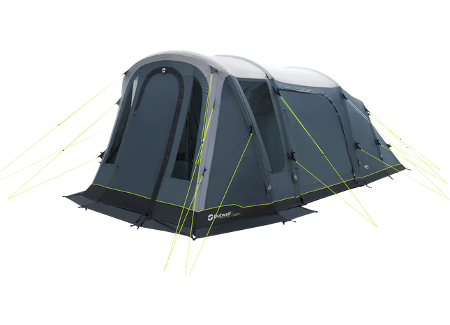 Camping tent with an attached air lounge on a white background