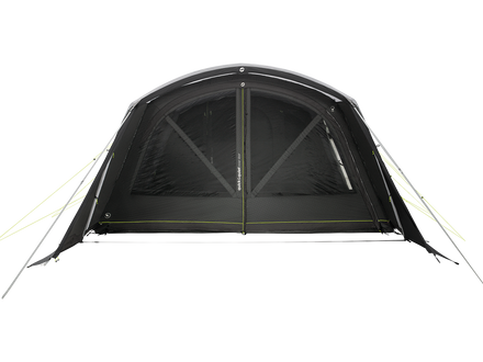 Black tent with open door on a white background