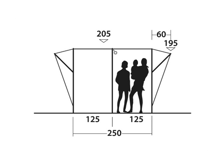 Diagram of a tent with dimensions labeled