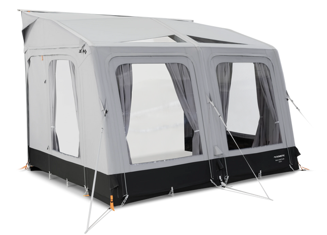 Camping tent with a black base and gray walls on a white background