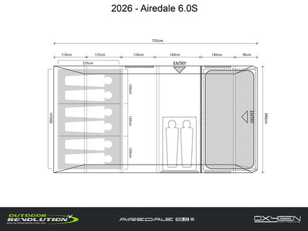 Technical drawing of a Airedale 6.0S product with dimensions and labels.