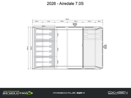 Technical drawing of a storage unit labeled '2026 - Airedale 7.0S' with dimensions and branding at the bottom.