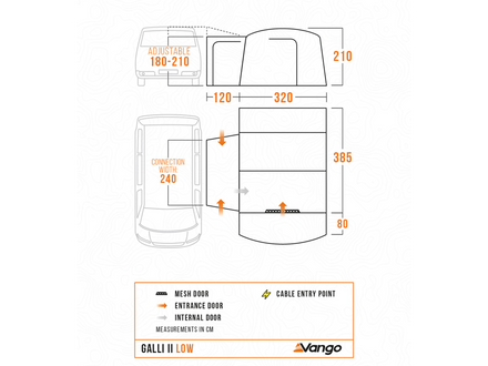 Technival size specifications for a Vango Galli 2 Low campervan awning