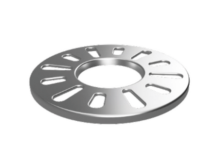 Metallic disc with slotted design on a white background