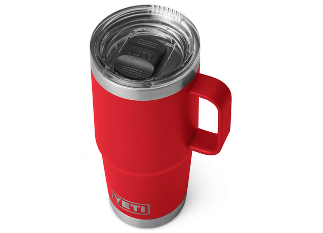 YETI Rescue Red mug with a clear magslider lid