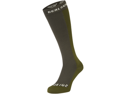 Green sock with brand logo on a white background