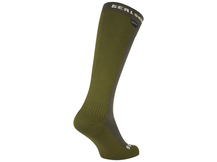 Green sock with brand logo on a white background