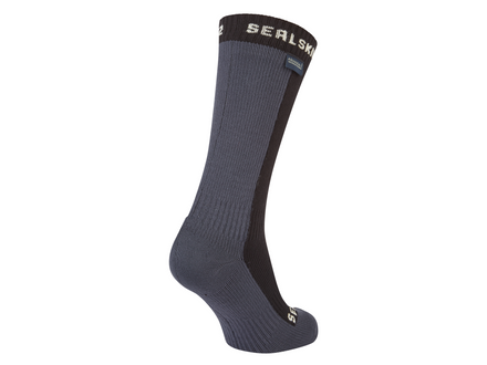 Gray sock with 'SEALSK' branding on a white background