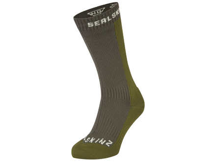Green sock with brand logo on a white background