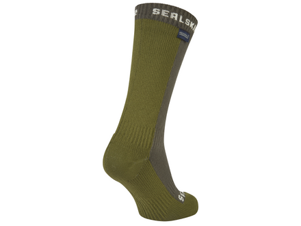 Green sock with brand logo on a white background