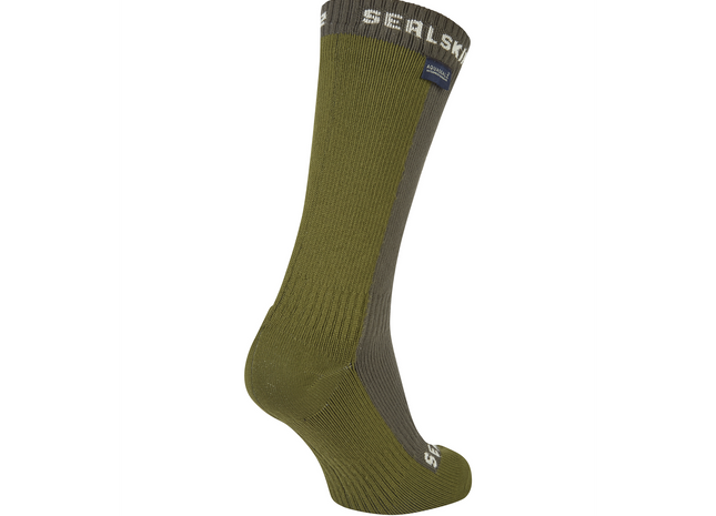 Green sock with brand logo on a white background