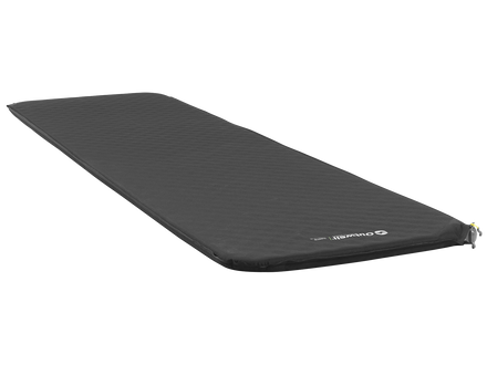 Black camping mat with a brand logo on a white background