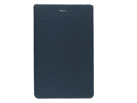blue inflatable camp mat with a brand logo on a white background