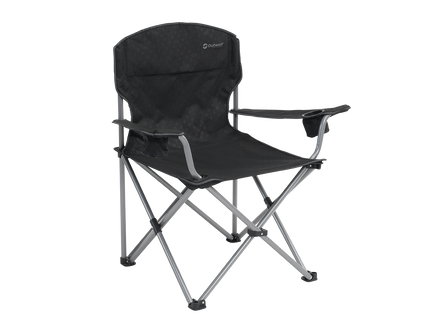 Black camping chair with armrests on a white background