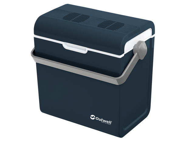 Blue Outwell cooler box on a white background