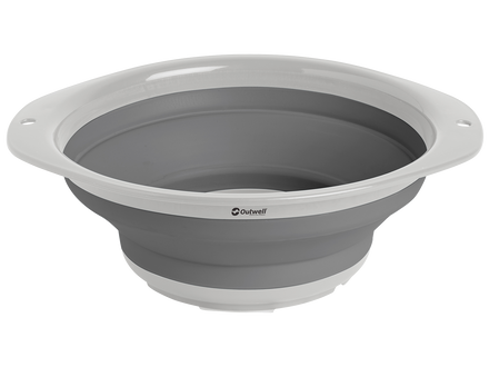Gray silicone bowl with a white rim on a white background