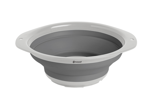 Collapsible gray bowl on a white background