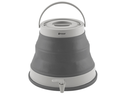 Collapsible water container with handle on a white background