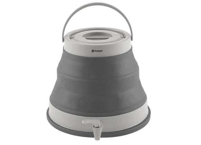 Collapsible water container with handle on a white background