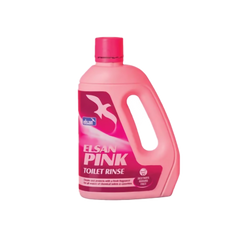 Pink bottle of Elsan Toilet Rinse on a white background