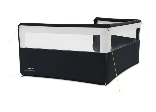 Black and transparent camping screen with brand logo on a white background