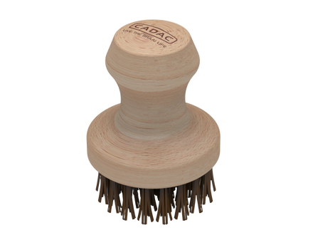 Wooden brush with bristle head on a white background