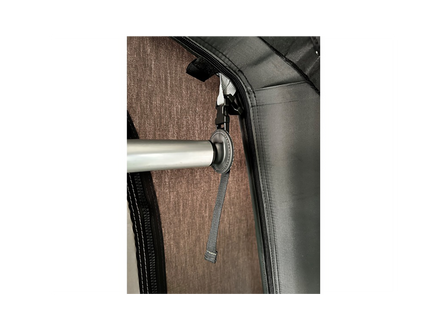 Close-up of a VERANDA HANGING POLE and strap on a white background