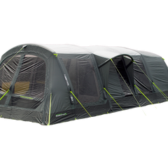 Large camping tent with multiple rooms on a white background