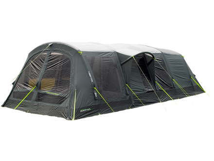 Large camping tent with multiple rooms on a white background