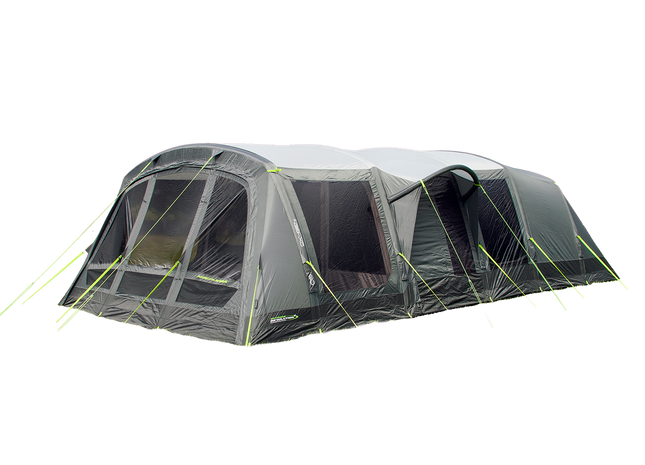 Camping tent with multiple rooms on a white background