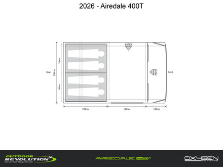 Technical drawing of a storage unit labeled '2026 - Airedale 400T' with dimensions on a white background.