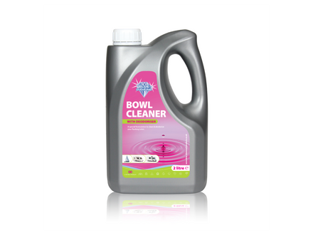 Bowl cleaner bottle with pink label on a white background