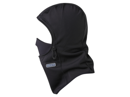 Black balaclava with a brand logo on a white background
