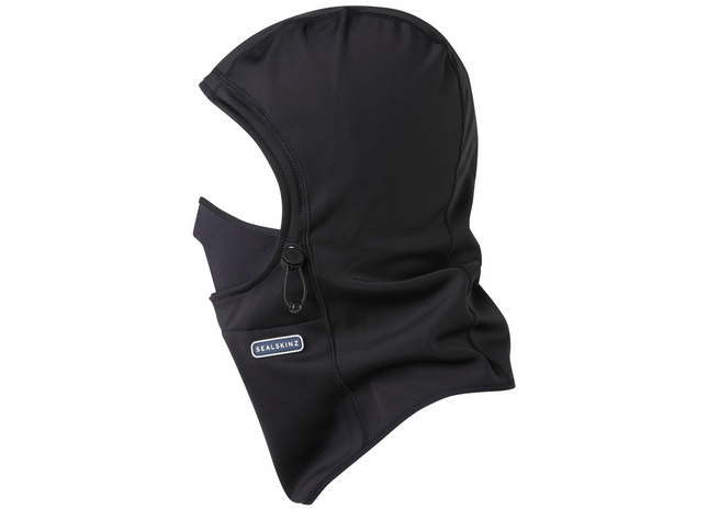 Black balaclava with a brand logo on a white background