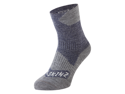 Gray and blue sock with 'SEALSKINZ' branding on a white background