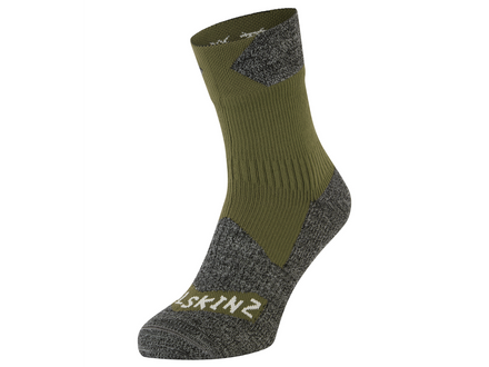 Green and gray sock with 'SEALSkinz' branding on a white background