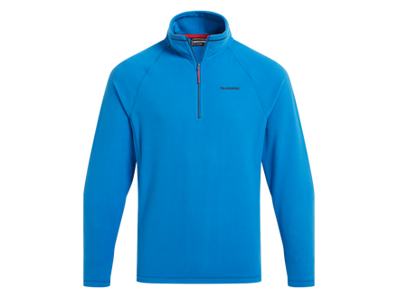 A bright blue long-sleeve quarter-zip pullover sweatshirt with a stand-up collar and a small black logo on the left chest, displayed on a clean white background.