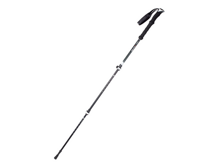 Black and silver adjustable walking stick on a white background