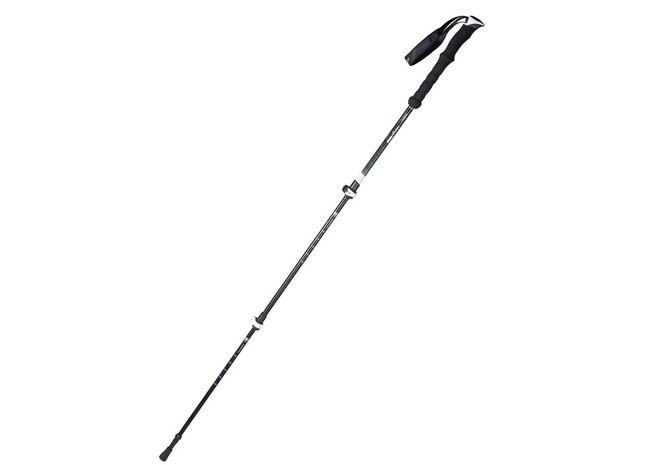 Black and silver adjustable walking stick on a white background