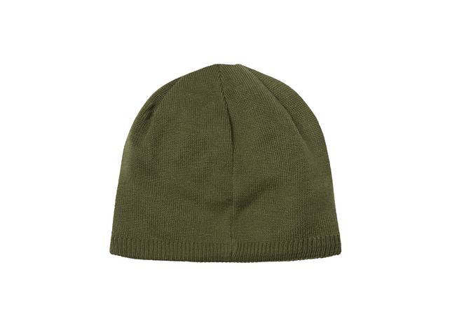 Green beanie hat on a white background