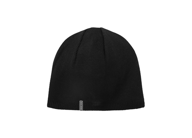 Black beanie hat on a white background