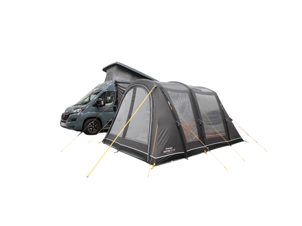 A Grey Vango air awning attached to the side of a campervan, shown on a white background