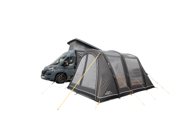A Grey Vango air awning attached to the side of a campervan, shown on a white background