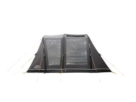 A Grey Vango air awning viewed from the side, shown on a white background