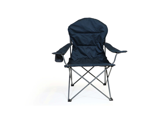Blue folding chair on a white background