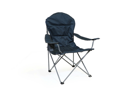 Blue camping chair with armrests on a white background
