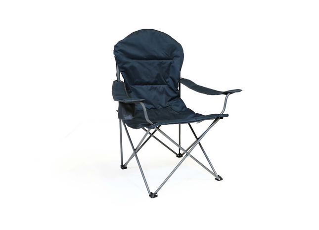 Blue camping chair with armrests on a white background