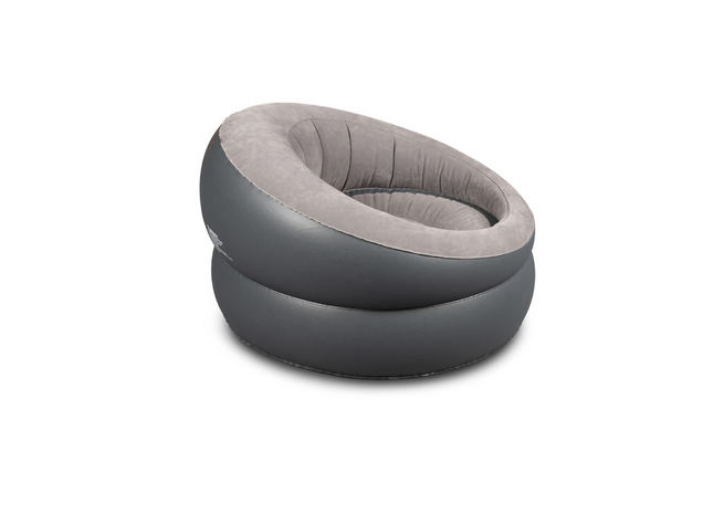Inflatable chair with gray exterior and light gray interior on a white background